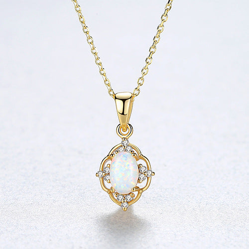  Vintage Style Opal Pendant Necklace | 925 Sterling Silver