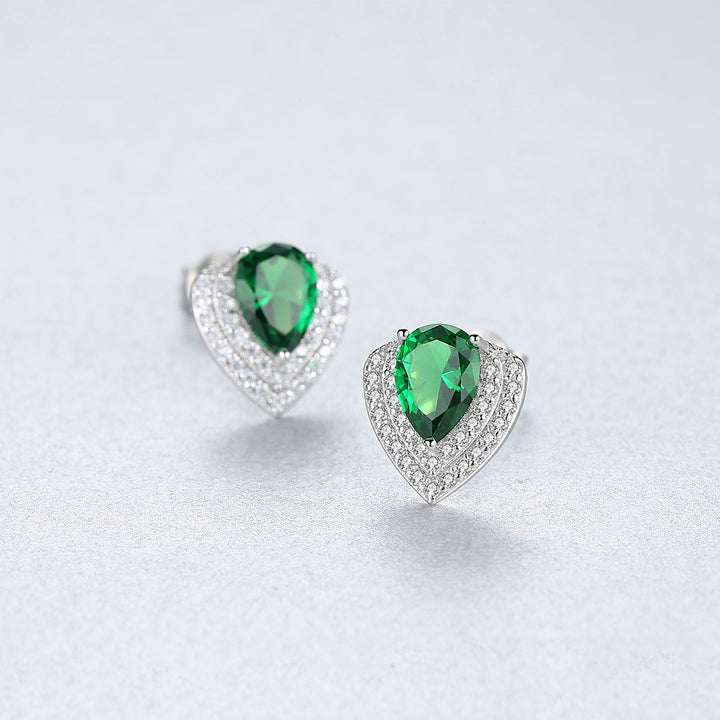 Pear Gemstone Heart Shaped Halo CZ Diamond Stud Earrings