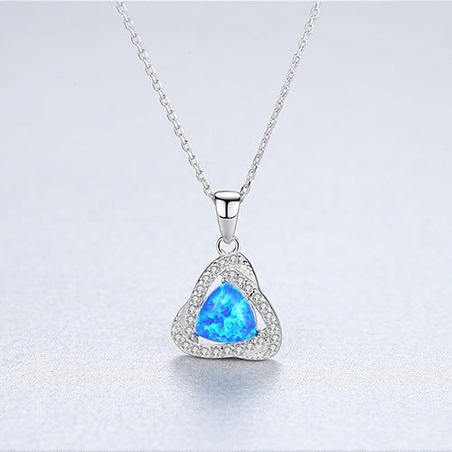  CZ Diamond Triangle Opal Pendant Necklace - PAG & MAG Jewelry