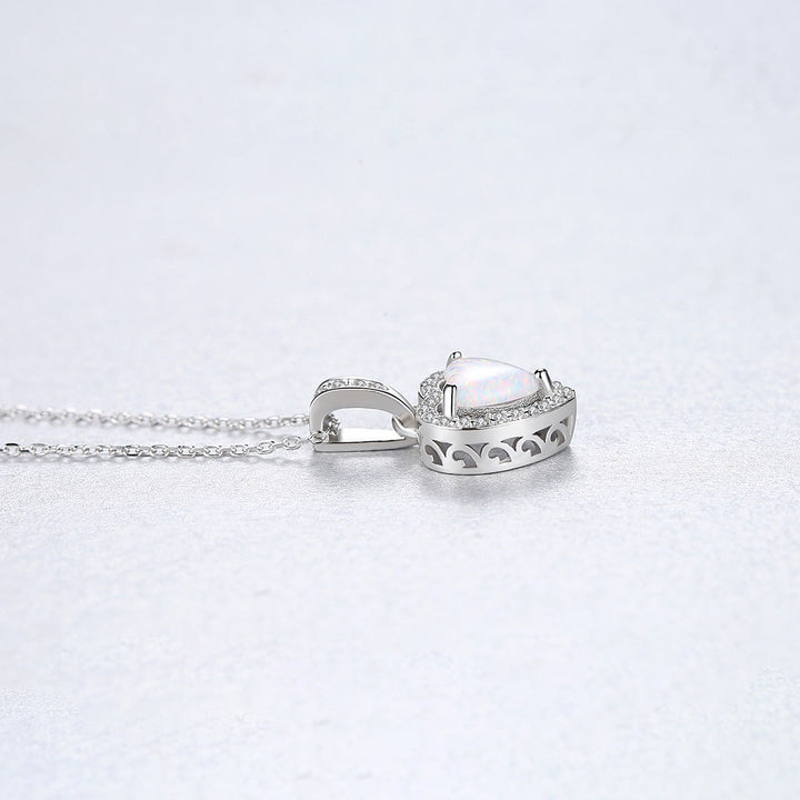 Heartfelt Elegance - 925 Sterling Silver Opal Necklace 