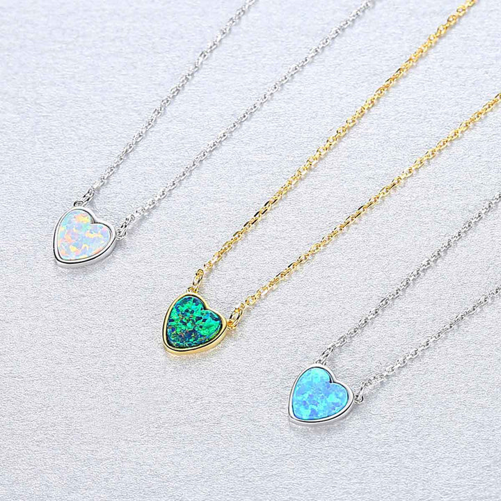 Bezel Set Heart Opal Pendant Necklace - PAG & MAG Jewelry