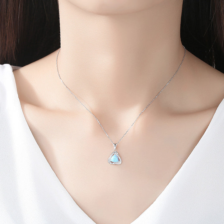  CZ Diamond Triangle Opal Pendant Necklace - PAG & MAG Jewelry