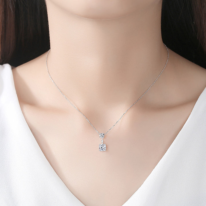 Double Square CZ Diamond Pendant Necklace | Sterling Silver