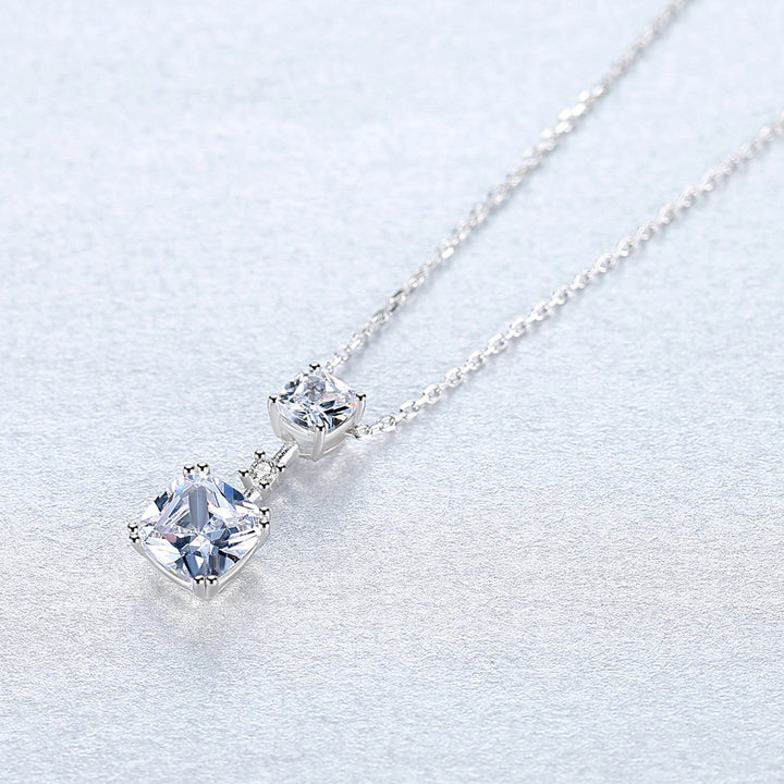 Double Square CZ Diamond Pendant Necklace | Sterling Silver