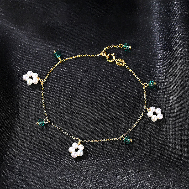 Freshwater Pearl Bracelet with Flower Chain | Sterling Silver