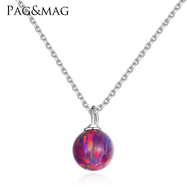 Opal Elegance - 925 Silver Ball Opal Pendant Necklace