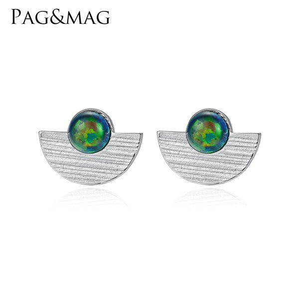925 Sterling Silver Opal Earrings, Half Round Ball Opal Stud Earrings SE0404