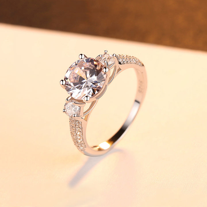 Round Solitaire Three Row Engagement Wedding Ring