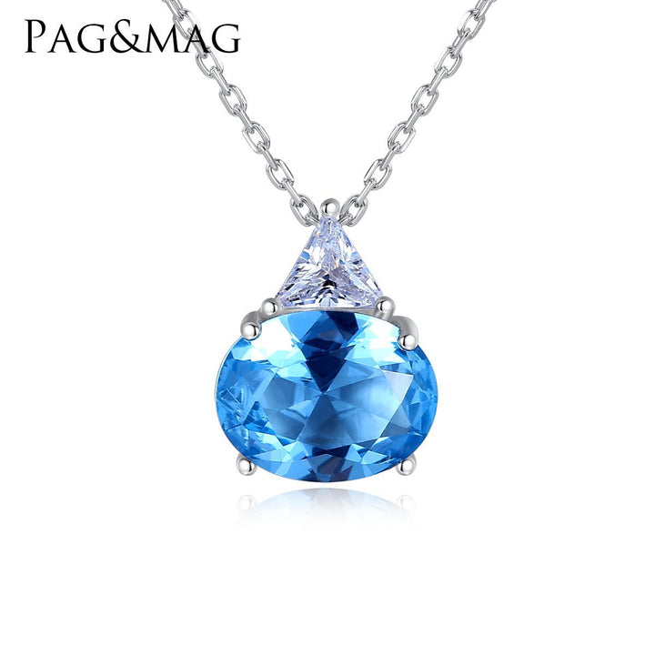 Sky Blue Oval Gemstone Pendant Necklace | 925 Sterling Silver