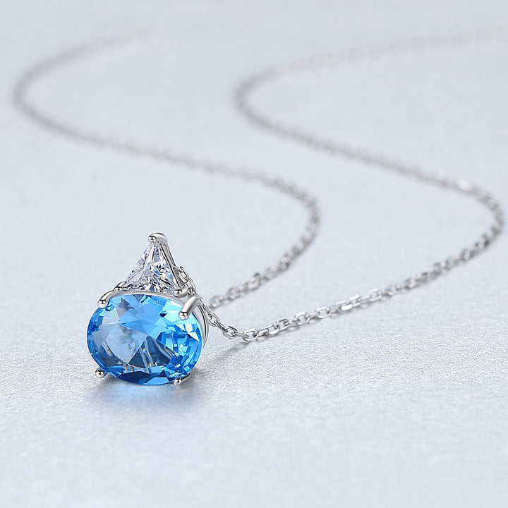 Sky Blue Oval Gemstone Pendant Necklace | 925 Sterling Silver