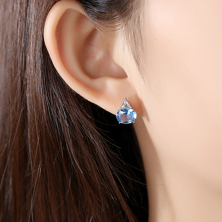 Oval Noble Blue Gemstone Stud Earrings | 925 Silver