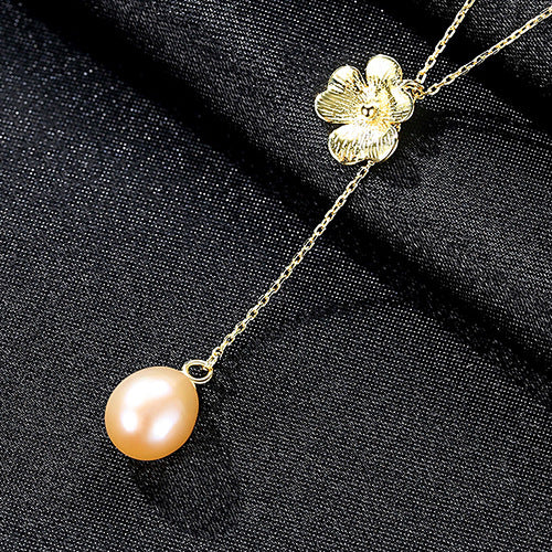 Freshwater Pearl & Flower Pendant - Sterling Silver Necklace