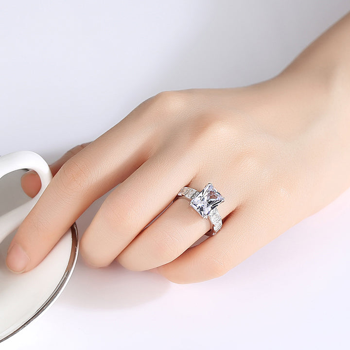 Rectangle CZ Diamond Engagement Wedding Ring | Silver