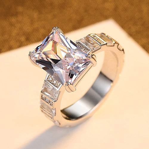 Rectangle CZ Diamond Engagement Wedding Ring | Silver