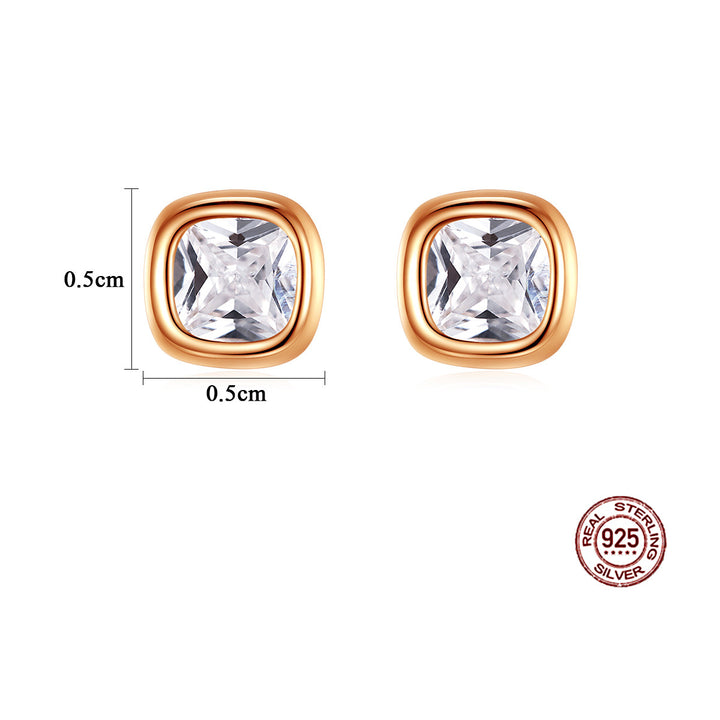 Simple Square Solitaire Bezel Set Stud Earrings | 925 Silver