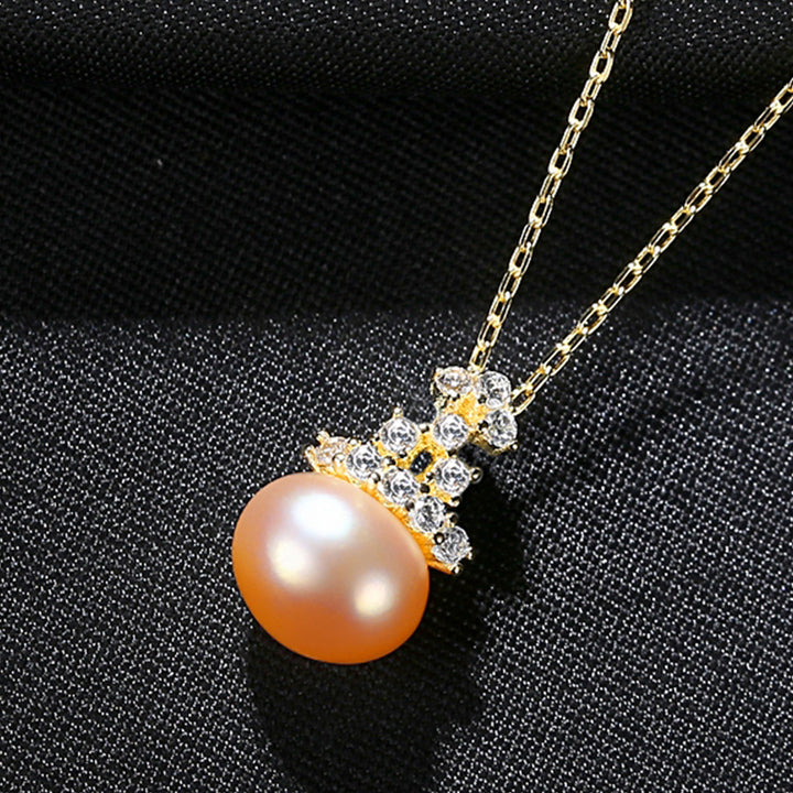 Freshwater Pearl Necklace | Vintage Crown & Oblate Pendant