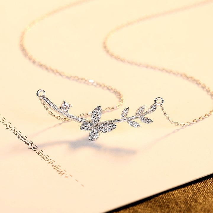 Exquisite Butterfly Pendant Necklace| Sterling Silver & 18K Gold