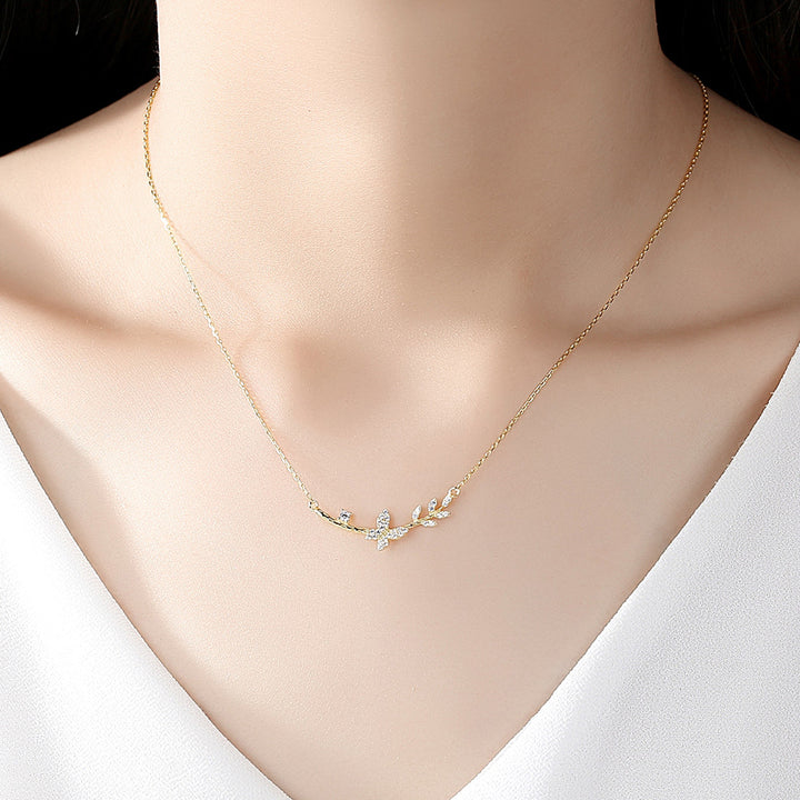 Exquisite Butterfly Pendant Necklace| Sterling Silver & 18K Gold
