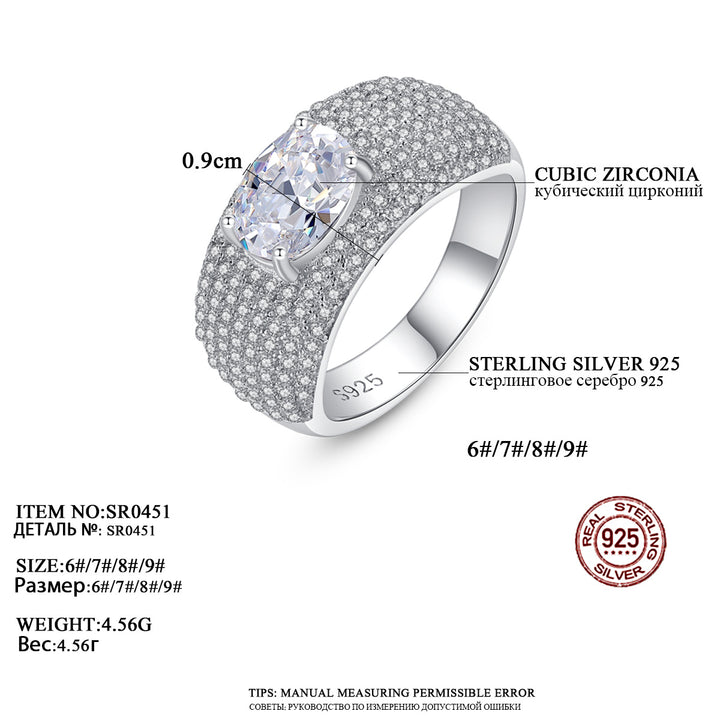 Luxury Full CZ Diamond Oval Solitaire Ring | Sterling Silver