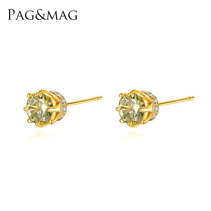 Round Green CZ Diamond Solitaire Stud Earrings 