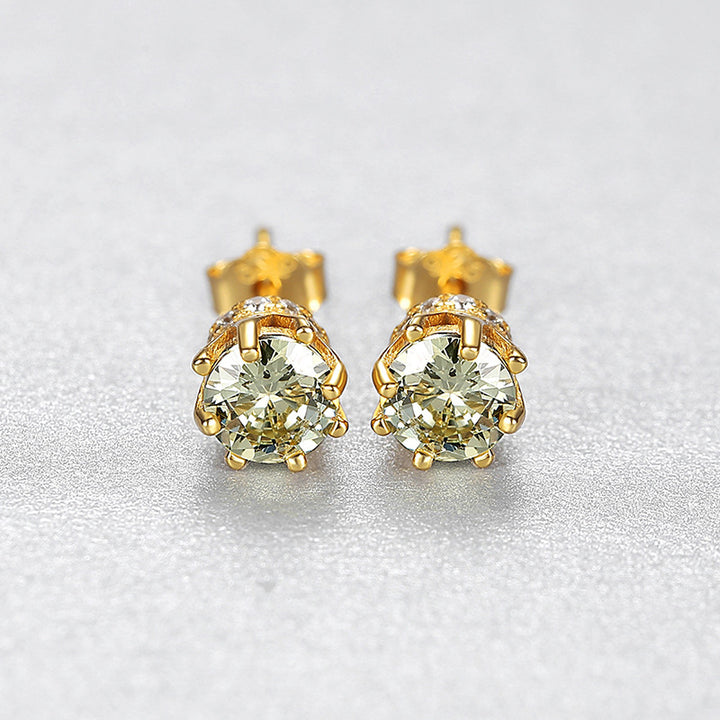 Round Green CZ Diamond Solitaire Stud Earrings 