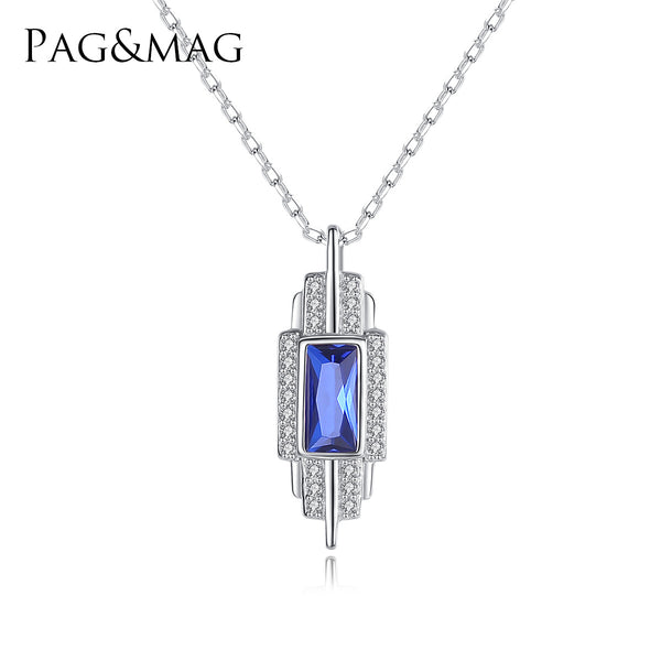 Rectangle Gemstone Halo CZ Diamond Pendant Necklace 