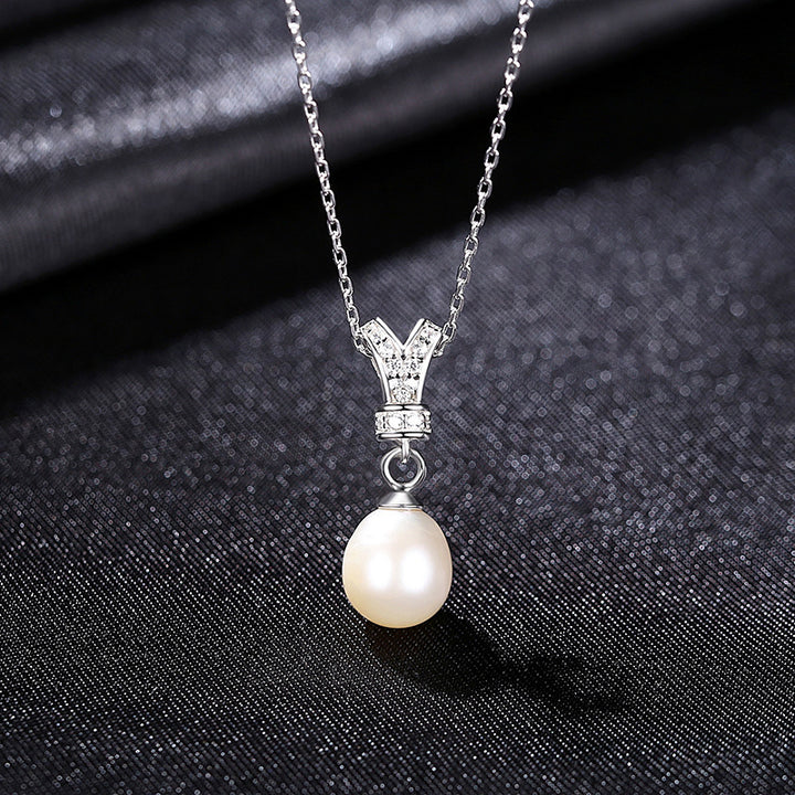 Freshwater Pearl Necklace Crown CZ Diamond Pendant Necklace 