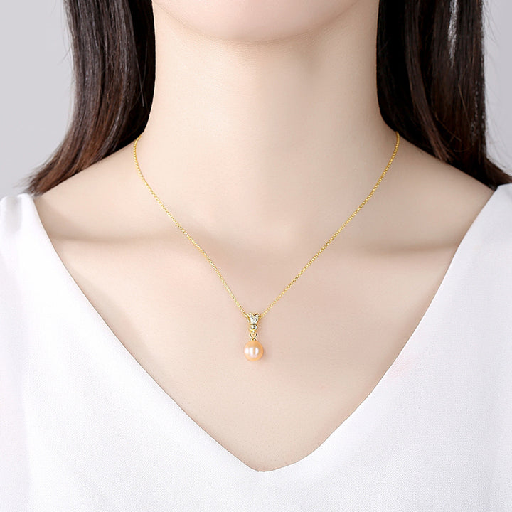 Freshwater Pearl Necklace Crown CZ Diamond Pendant Necklace 