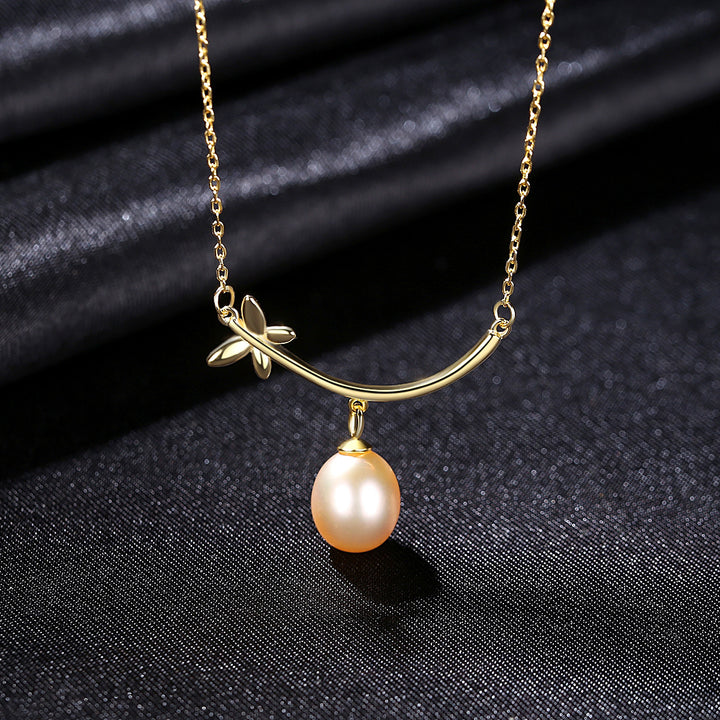 Freshwater Pearl Necklace with Butterfly Pendant | Silver