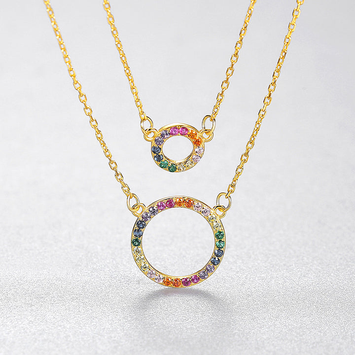 Double Layer Colorful Circle CZ Diamond Pendant Necklace