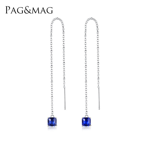 Square Gemstones Long Line Tassel Dangle Earrings Chain