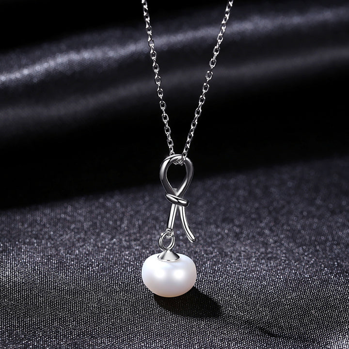 Freshwater Pearl Necklace with Elegant Bowknot | Silver 