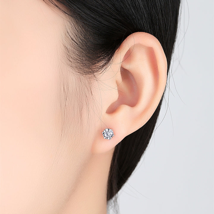 6 Prongs Round Solitaire Stud Earrings | Sterling Silver 
