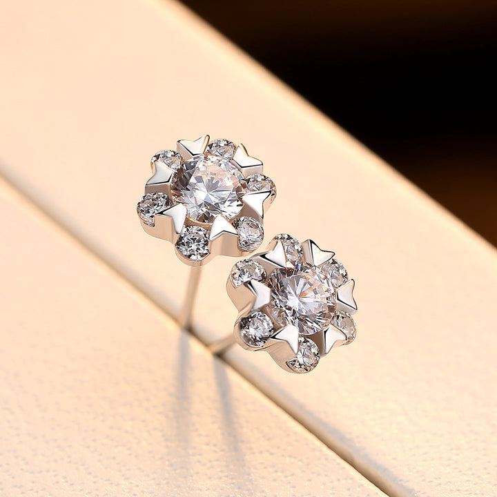 Snowflake CZ Diamond Stud Earrings | 925 Sterling Silver