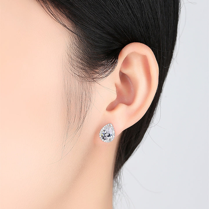 Teardrop Halo Stud Earrings | 925 Sterling Silver & Gold