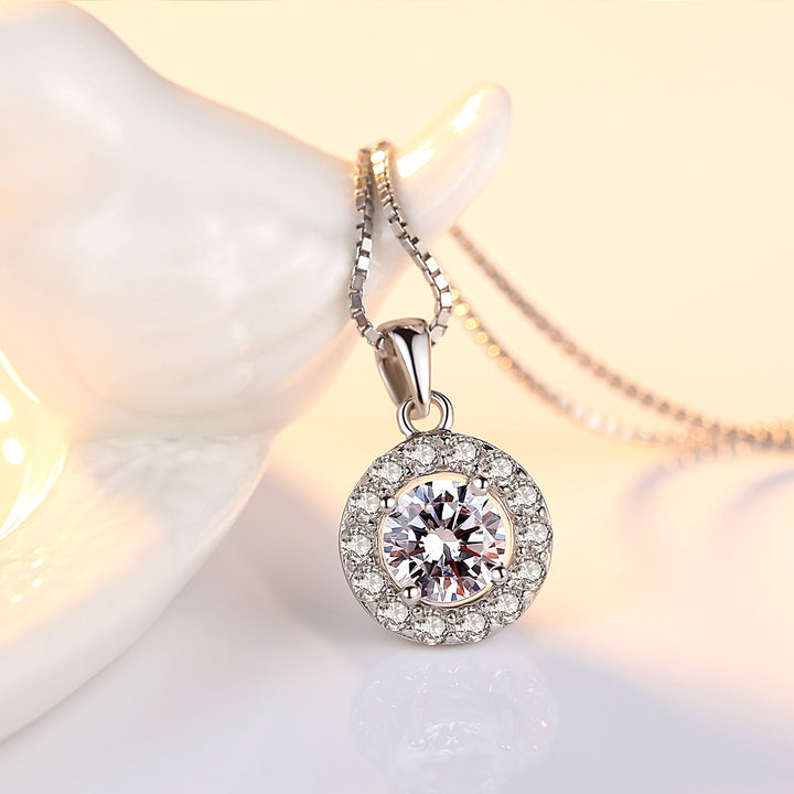 Round Sparkle Halo Pendant Necklace | 925 Sterling Silver