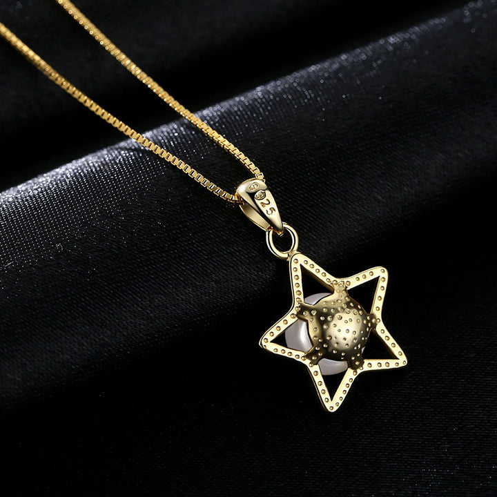 Natural Freshwater Pearl Necklace | Hollow Pentagram Pendant