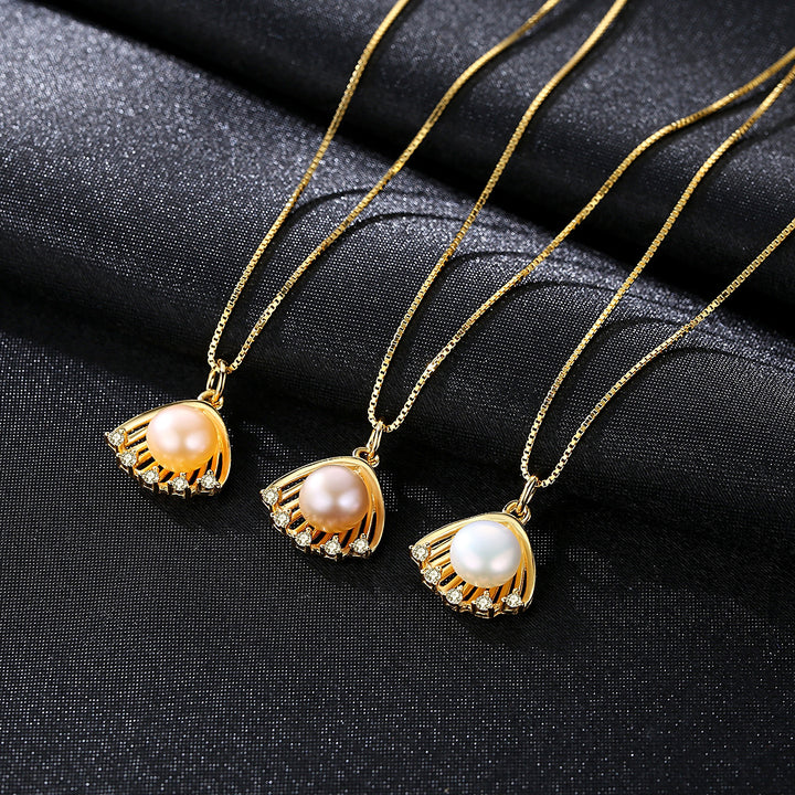 925 Sterling Silver Natural Freshwater Pearl Necklace Seashell Shaped Pendant Necklace