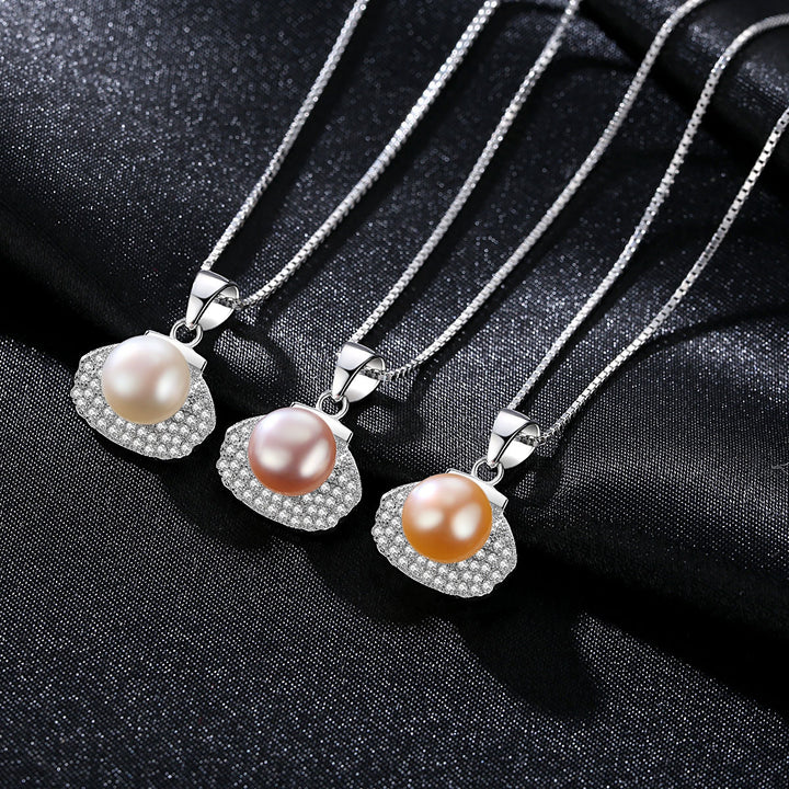 Premium  Freshwater Pearl Necklace with Halo Shell Pendant