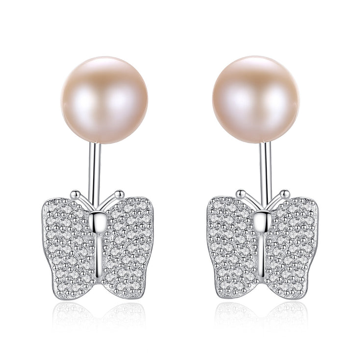 Butterfly & Pearl Stud Earrings | 925 Sterling Silver
