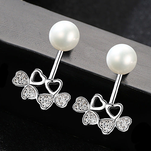 Hollow Heart & Bowknot Pearl Studs | 925 Sterling Silver
