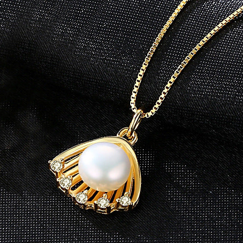 925 Sterling Silver Natural Freshwater Pearl Necklace Seashell Shaped Pendant Necklace