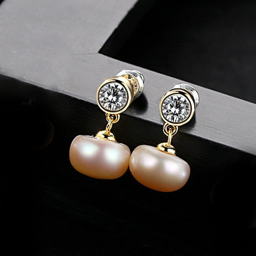 Solitaire Drop Pearl Earrings | Bezel Set in 925 Sterling Silver