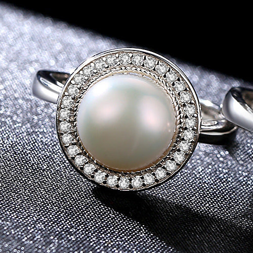 Freshwater Pearl Rings with CZ Diamond Halo | 925 Silver