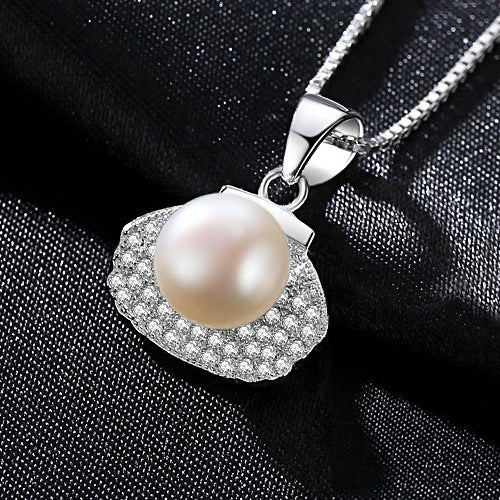 Premium  Freshwater Pearl Necklace with Halo Shell Pendant