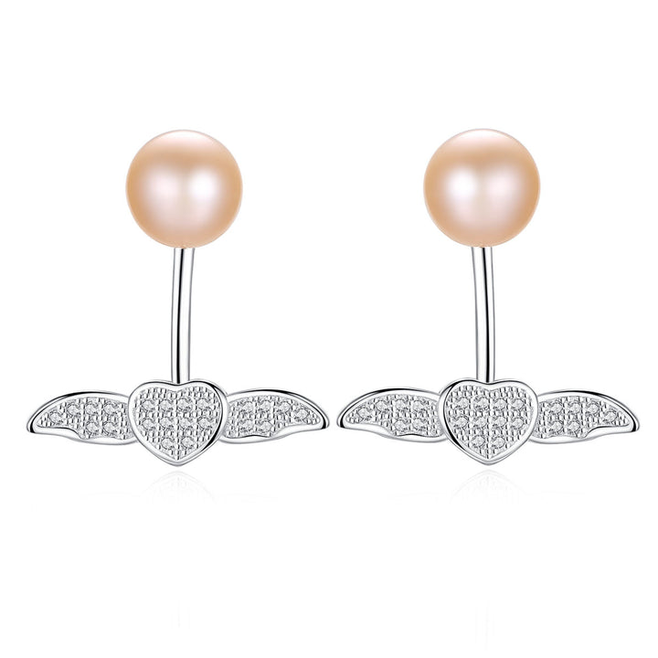 Heart Wings & Pearl Stud Earrings | 925 Sterling Silver