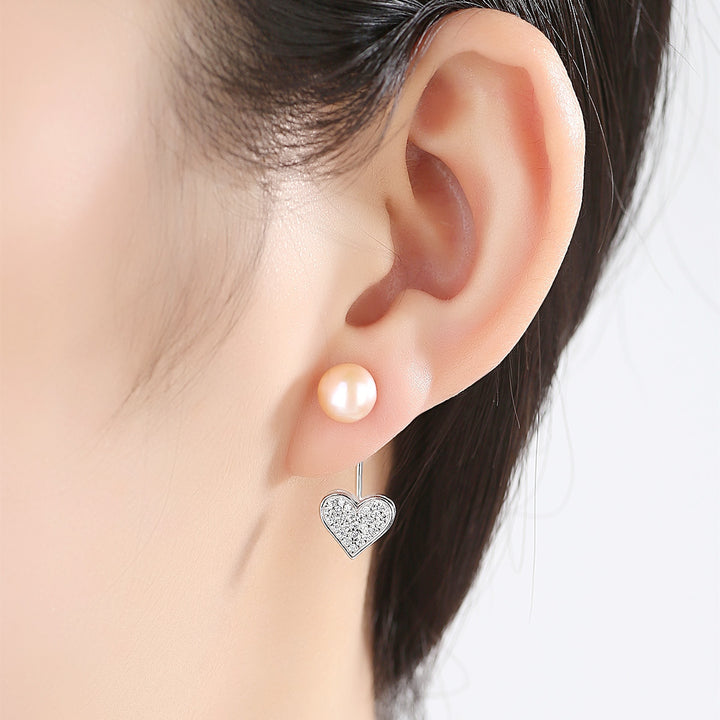Heart Halo & Pearl Stud Earrings | 925 Sterling Silver 
