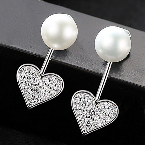 Heart Halo & Pearl Stud Earrings | 925 Sterling Silver 