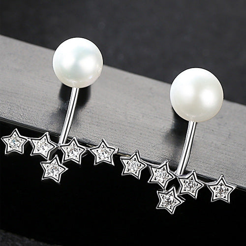 Five Stars & Pearl Stud Earrings | 925 Sterling Silver 