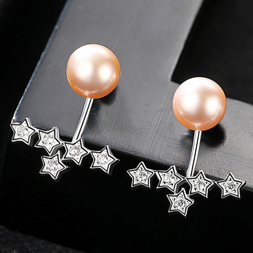 Five Stars & Pearl Stud Earrings | 925 Sterling Silver 